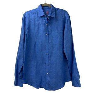 J. Mclaughlin Men's Small Button Down Shirt Blue 100% Linen Long Sleeve